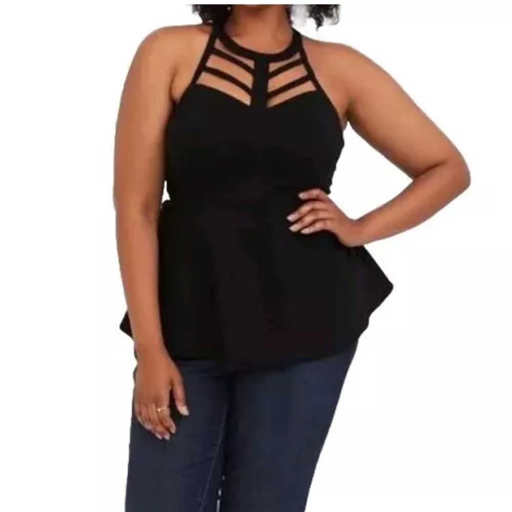 Torrid Blouse Whimisgoth Bengaline High Neck Caged Front Top Emo Punk Biker 5X - Picture 2 of 12